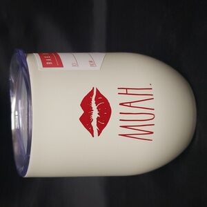 Rae Dunn NWT Insulated 12 oz Stainless Tumbler, "MUAH" with Red Lips